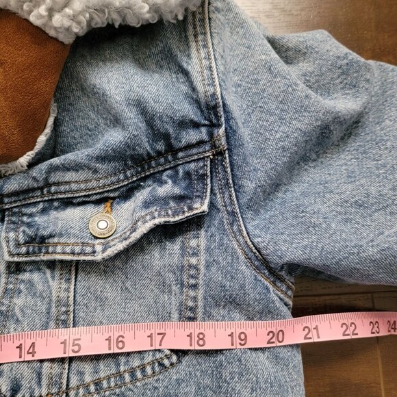 Free People Magnolia Denim Jacket Womens XS Sherpa Rustic Chore Coat Cozy - Picture 8 of 9